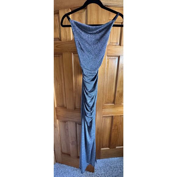 🖤 BCX Metallic Silver Gunmetal Cowl Back Maxi Gown | XS | NEW with TAGS - Picture 3 of 8